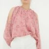 Dorothy Perkins Ditsy Chiffon Open Shoulder Blouse 2 Dorothy Perkins Ditsy Chiffon Open Shoulder Blouse -Perkindo Store bqq10659 pink xl
