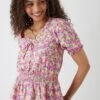 Dorothy Perkins Pink Ditsy Tie Front Shirred Blouse