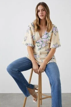 Dorothy Perkins Rose Floral Button Through Tea Blouse -Perkindo Store bqq10665 yellow xl 1