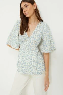 Dorothy Perkins Tall Blue Ditsy Button Through Tea Blouse -Perkindo Store bqq10675 blue xl 3