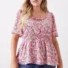 Dorothy Perkins Curve Pink Floral Sihrred Bodice Tie Blouse 2 Dorothy Perkins Curve Pink Floral Sihrred Bodice Tie Blouse -Perkindo Store bqq10686 pink xl