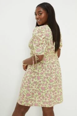 Dorothy Perkins Curve Floral Button Front Tie Sleeve Mini Dress -Perkindo Store bqq10689 yellow xl 3