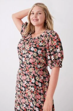 Dorothy Perkins Curve Black Large Floral Crinkle Short Sleeve Crew Neck Midi 6 Dorothy Perkins Curve Black Large Floral Crinkle Short Sleeve Crew Neck Midi -Perkindo Store bqq10693 black xl 1