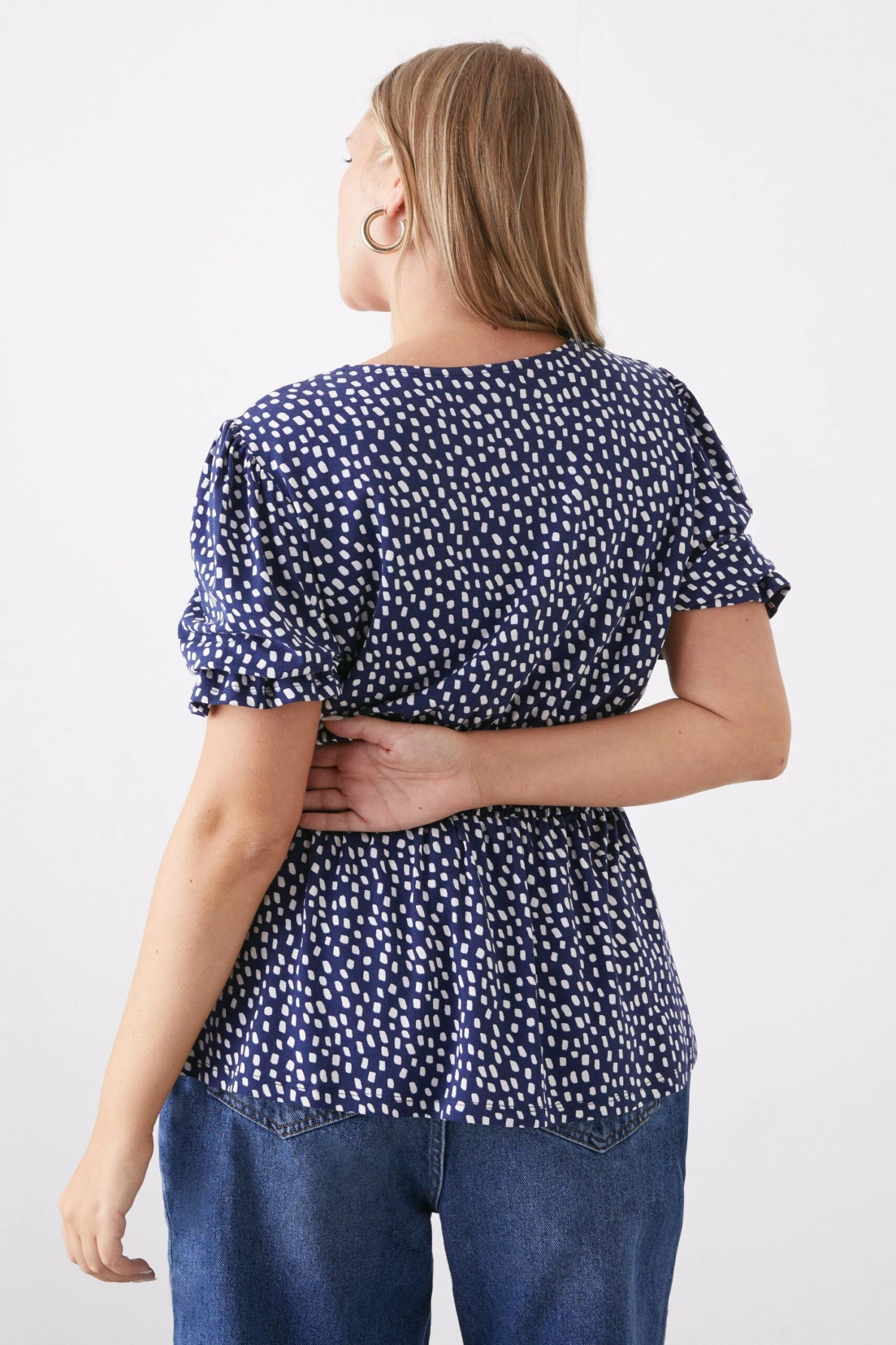 Dorothy Perkins Curve Blue Non Print Shirred Waist Puff Sleeve Top 5 Dorothy Perkins Curve Blue Non Print Shirred Waist Puff Sleeve Top - Image 3