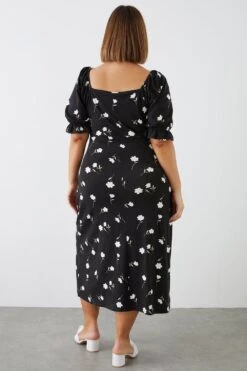 Dorothy Perkins Curve Black Floral Ruched Front Short Sleeve Midi Dress -Perkindo Store bqq10707 black xl 2