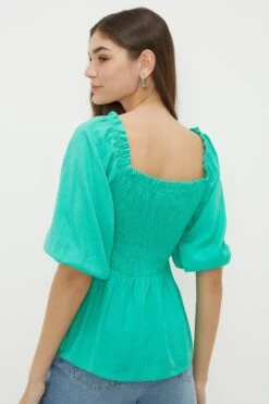 Dorothy Perkins Green Shirred Blouse -Perkindo Store bqq10726 green xl 2