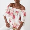 Dorothy Perkins Large Floral Bardot Blouse 2 Dorothy Perkins Large Floral Bardot Blouse -Perkindo Store bqq10732 ivory xl