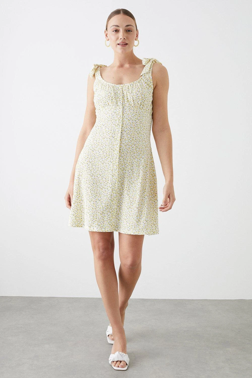 Dorothy Perkins Tall Yellow Ditsy Button Through Mini Dress 4 Dorothy Perkins Tall Yellow Ditsy Button Through Mini Dress - Image 2