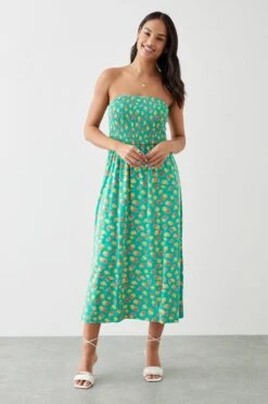 Dorothy Perkins Green Ditsy Shirred Bodice Bandeau Midi Dress