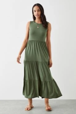 Dorothy Perkins Khaki Tiered Maxi Dress