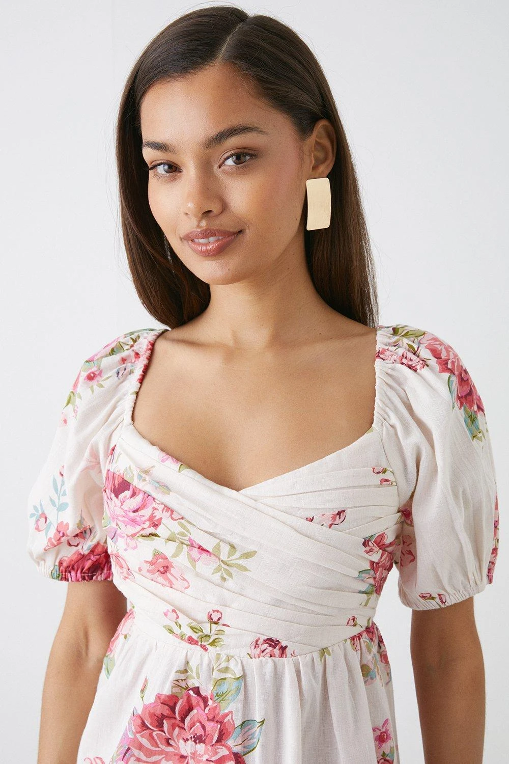 Dorothy Perkins Petite Ivory Large Floral Print Wrap Front Mini Dress 4 Dorothy Perkins Petite Ivory Large Floral Print Wrap Front Mini Dress - Image 2
