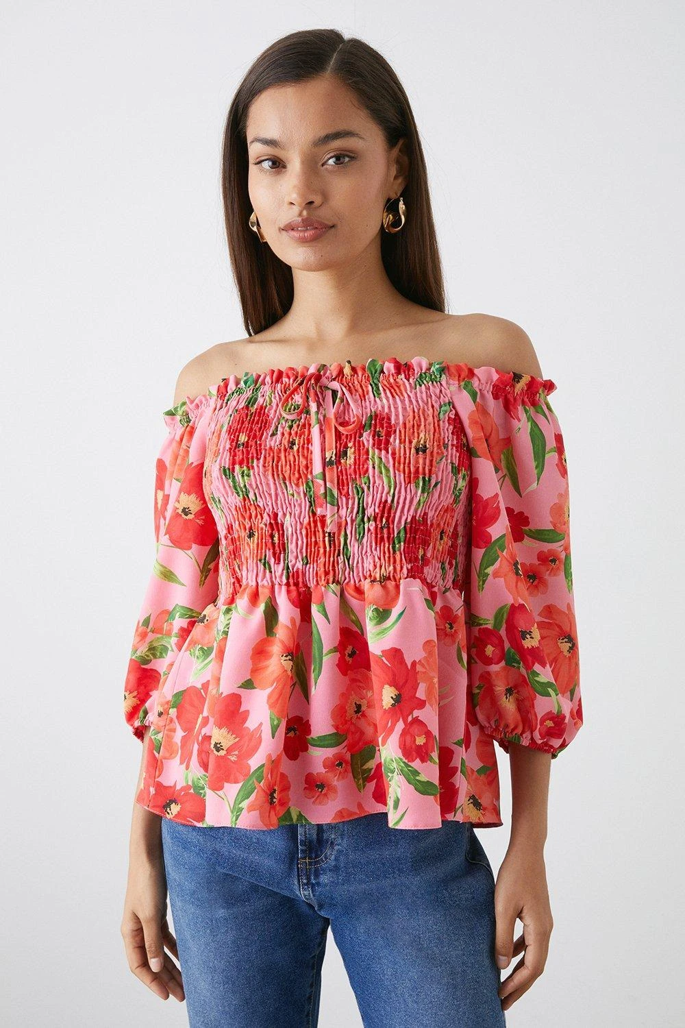 Dorothy Perkins Petite Pink Floral Shirred Blouse 3 Dorothy Perkins Petite Pink Floral Shirred Blouse