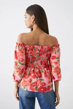 Dorothy Perkins Petite Pink Floral Shirred Blouse 7 Dorothy Perkins Petite Pink Floral Shirred Blouse -Perkindo Store bqq10835 pink xl 2