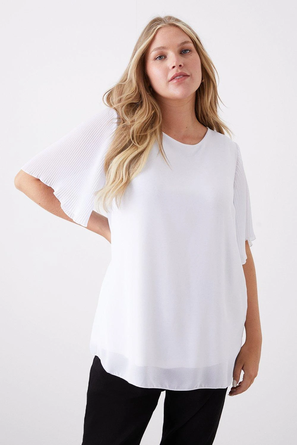 Dorothy Perkins Curve White Chiffon Pleated Sleeve Blouse 3 Dorothy Perkins Curve White Chiffon Pleated Sleeve Blouse