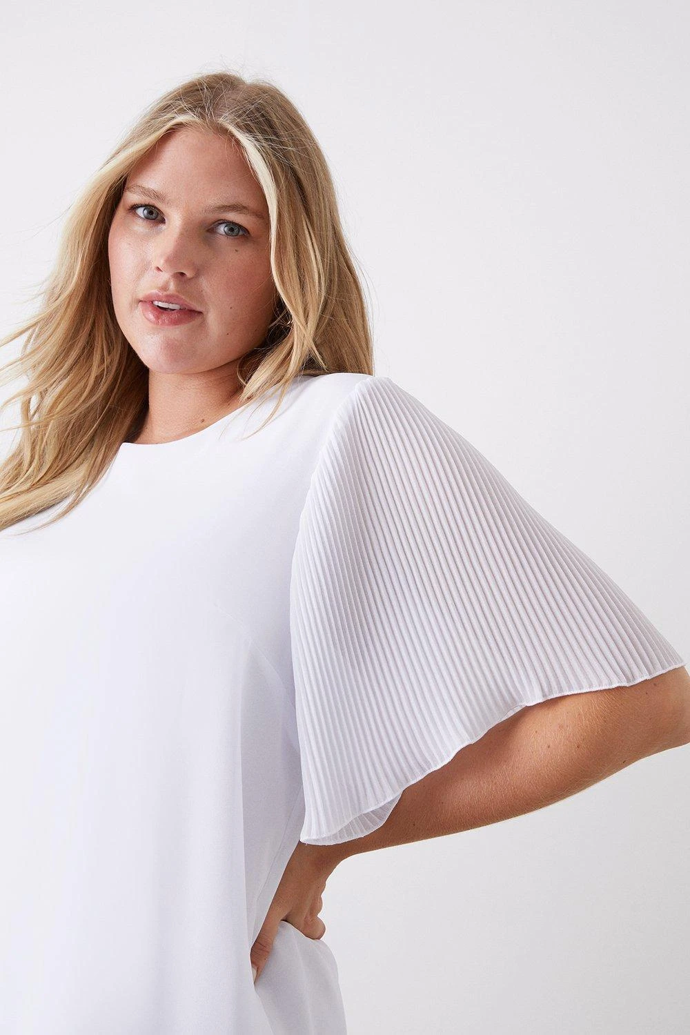 Dorothy Perkins Curve White Chiffon Pleated Sleeve Blouse 4 Dorothy Perkins Curve White Chiffon Pleated Sleeve Blouse - Image 2