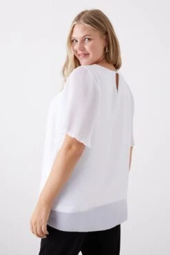 Dorothy Perkins Curve White Chiffon Pleated Sleeve Blouse 7 Dorothy Perkins Curve White Chiffon Pleated Sleeve Blouse -Perkindo Store bqq10837 white xl 2