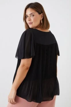 Dorothy Perkins Curve Chiffon Short Sleeve Pleated Blouse -Perkindo Store bqq10838 black xl 2