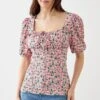Dorothy Perkins Floral Puff Sleeve Square Neck Top -Perkindo Store bqq10948 rose xl