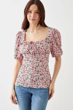 Dorothy Perkins Floral Puff Sleeve Square Neck Top