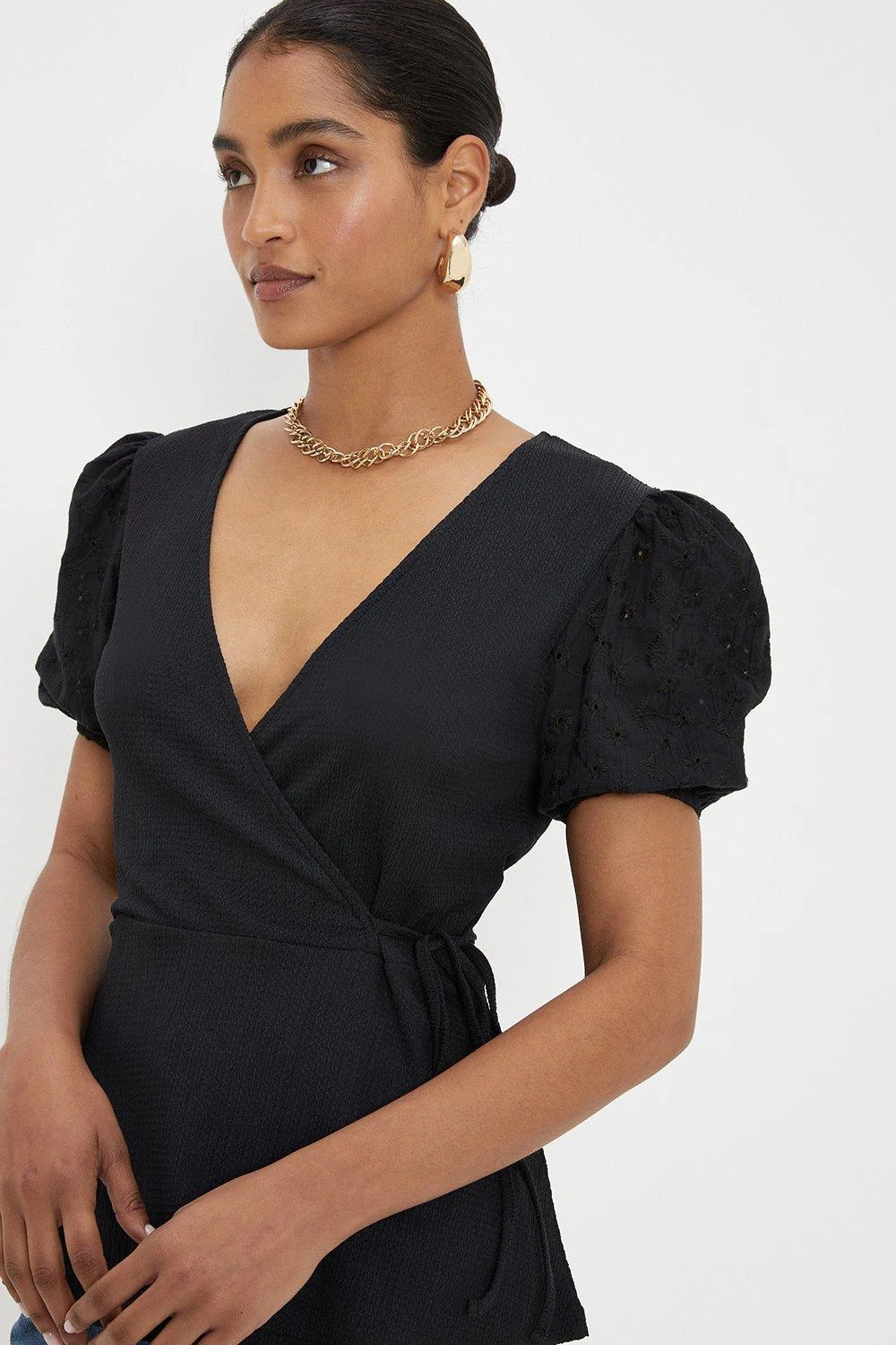 Dorothy Perkins Broderie Sleeve Detail Wrap Top 4 Dorothy Perkins Broderie Sleeve Detail Wrap Top - Image 2