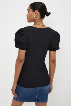 Dorothy Perkins Broderie Sleeve Detail Wrap Top 7 Dorothy Perkins Broderie Sleeve Detail Wrap Top -Perkindo Store bqq10949 black xl 2