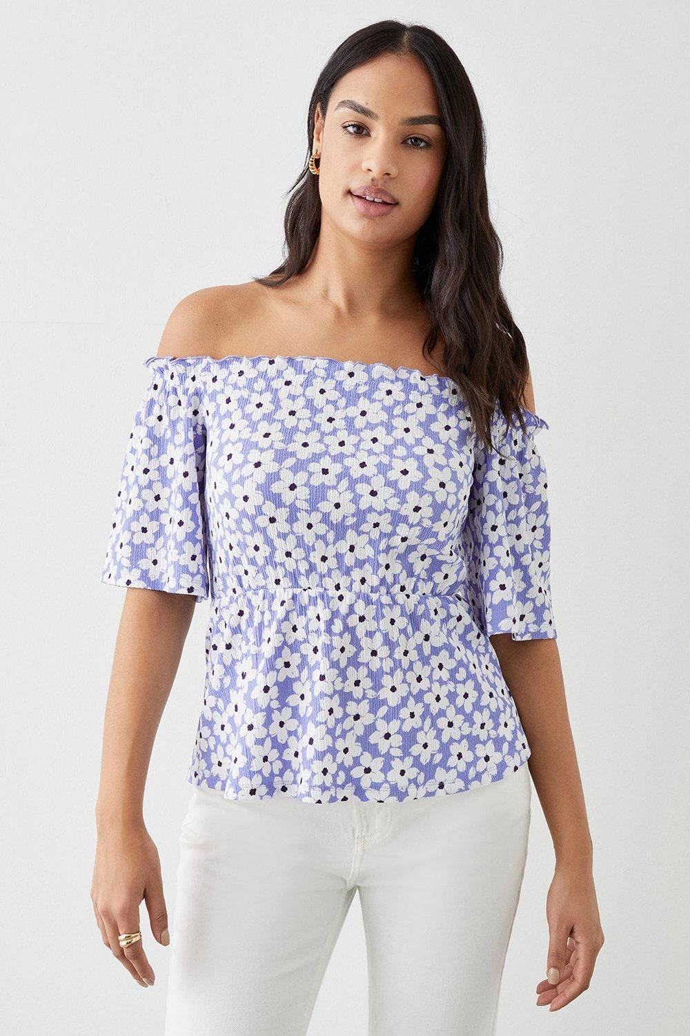Dorothy Perkins Floral Print Shirred Waist Bardot Top 4 Dorothy Perkins Floral Print Shirred Waist Bardot Top - Image 2