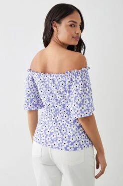 Dorothy Perkins Floral Print Shirred Waist Bardot Top 7 Dorothy Perkins Floral Print Shirred Waist Bardot Top -Perkindo Store bqq10952 lilac xl 2