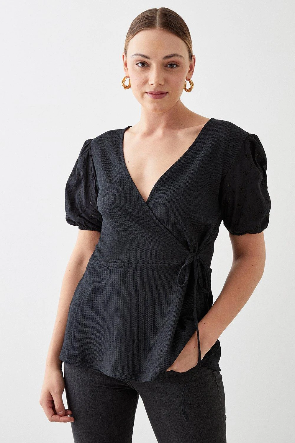Dorothy Perkins Tall Broderie Sleeve Detail Wrap Top 3 Dorothy Perkins Tall Broderie Sleeve Detail Wrap Top