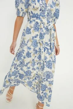 Dorothy Perkins Petite Ivory Poplin Floral Print Shirt Dress -Perkindo Store bqq11022 ivory xl 2