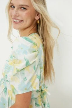 Dorothy Perkins Petite Ivory Floral Ruched Front Mini Dress -Perkindo Store bqq11023 ivory xl 1