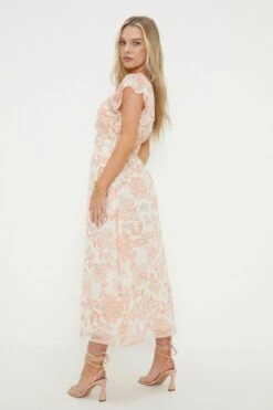Dorothy Perkins Petite Ivory Chiffon Floral Print Flutter Sleeve Midi Dress -Perkindo Store bqq11024 ivory xl 3