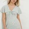 Dorothy Perkins Petite Aqua Ditsy Floral Print Ruffle Dress -Perkindo Store bqq11025 aqua xl