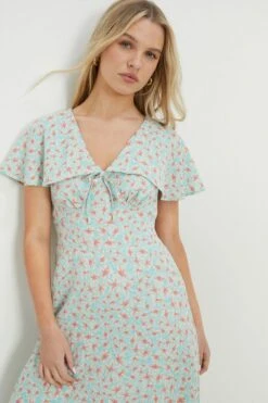 Dorothy Perkins Petite Aqua Ditsy Floral Print Ruffle Dress