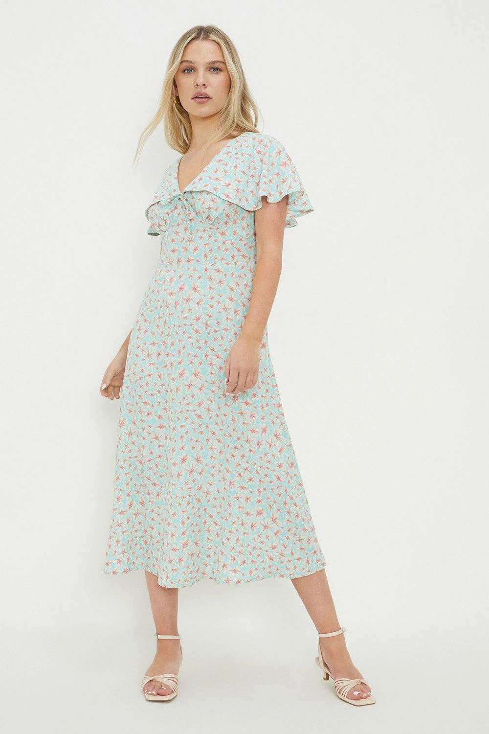 Dorothy Perkins Petite Aqua Ditsy Floral Print Ruffle Dress 4 Dorothy Perkins Petite Aqua Ditsy Floral Print Ruffle Dress - Image 2