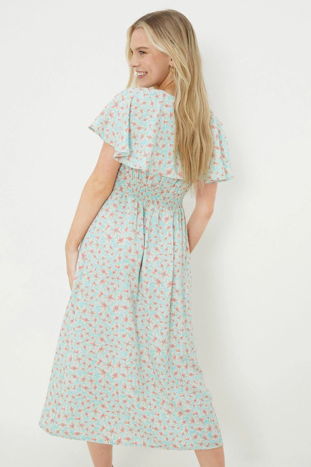 Dorothy Perkins Petite Aqua Ditsy Floral Print Ruffle Dress 6 Dorothy Perkins Petite Aqua Ditsy Floral Print Ruffle Dress - Image 4