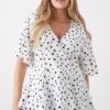 Dorothy Perkins Curve Ivory Spot Angel Sleeve Blouse -Perkindo Store bqq11030 ivory xl