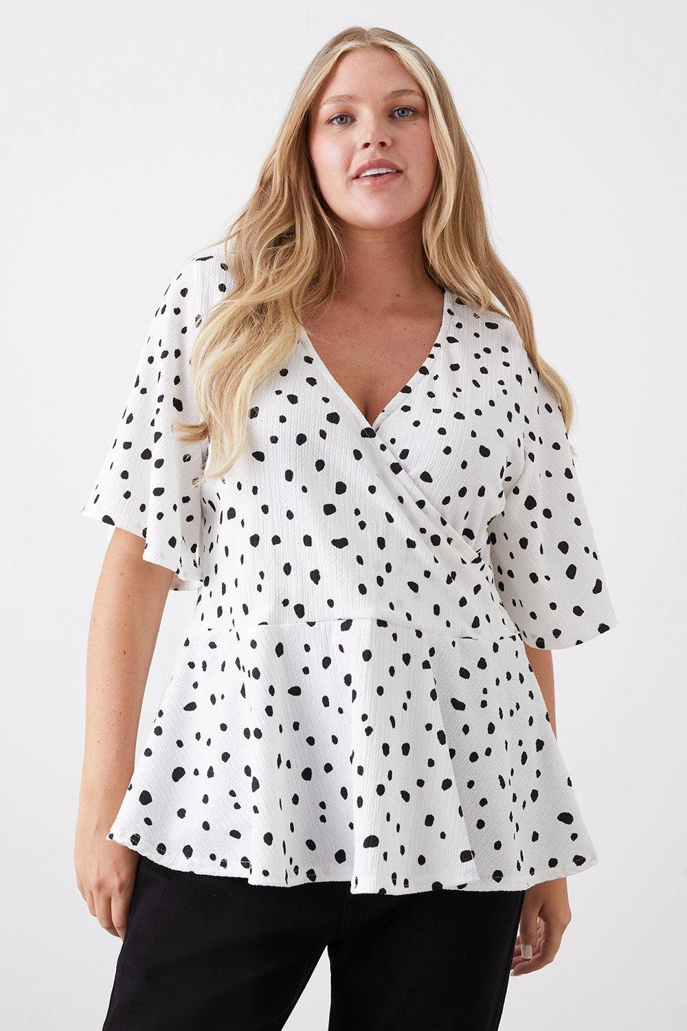 Dorothy Perkins Curve Ivory Spot Angel Sleeve Blouse 3 Dorothy Perkins Curve Ivory Spot Angel Sleeve Blouse
