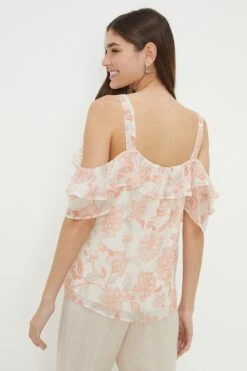 Dorothy Perkins Floral Chiffon Frill Neck Bardot Top -Perkindo Store bqq11036 pink xl 2