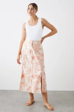 Dorothy Perkins Palm Print Button Through Midi Skirt