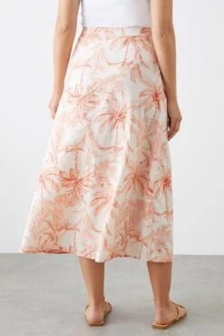 Dorothy Perkins Palm Print Button Through Midi Skirt -Perkindo Store bqq11048 pink xl 2
