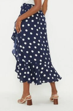 Dorothy Perkins Tall Navy Spot Frill Wrap Midi Skirt -Perkindo Store bqq11053 navy xl 2