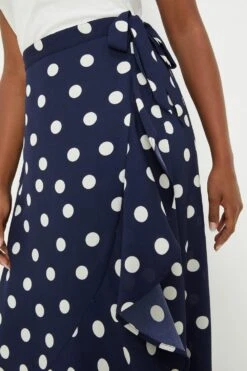 Dorothy Perkins Tall Navy Spot Frill Wrap Midi Skirt -Perkindo Store bqq11053 navy xl 3