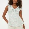 Dorothy Perkins Tall Aqua Ditsy Ruffle Front Shell Blouse -Perkindo Store bqq11054 aqua xl