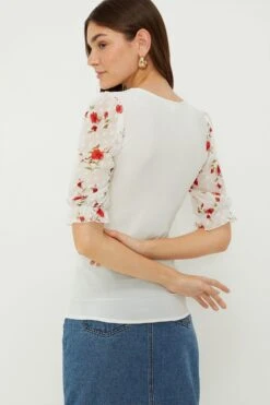 Dorothy Perkins Floral Chiffon Sleeve Top -Perkindo Store bqq11062 white xl 2