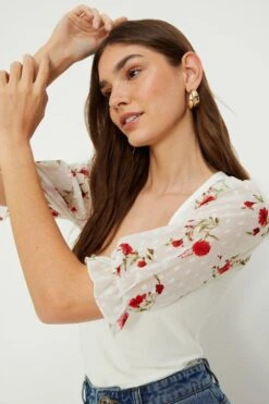 Dorothy Perkins Floral Chiffon Sleeve Top -Perkindo Store bqq11062 white xl 3