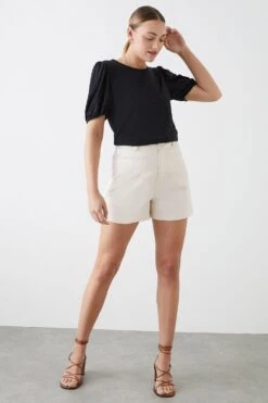 Dorothy Perkins Tall Rib Puff Sleeve Fitted Top -Perkindo Store bqq11072 black xl 1