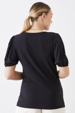 Dorothy Perkins Tall Rib Puff Sleeve Fitted Top -Perkindo Store bqq11072 black xl 2