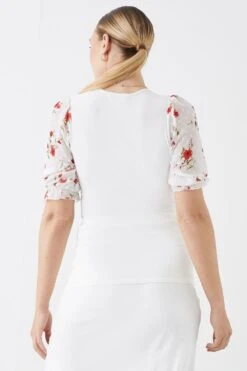 Dorothy Perkins Tall Floral Embroidered Sleeve Top -Perkindo Store bqq11074 white xl 2