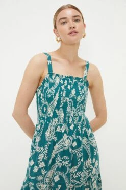 Dorothy Perkins Green Paisley Print Shirred Strappy Midi Dress 8 Dorothy Perkins Green Paisley Print Shirred Strappy Midi Dress -Perkindo Store bqq11088 green xl 2