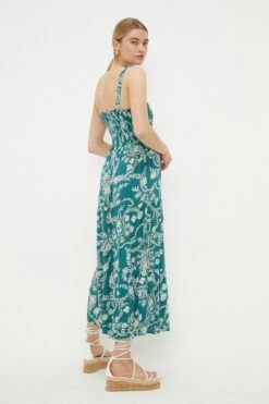Dorothy Perkins Green Paisley Print Shirred Strappy Midi Dress 9 Dorothy Perkins Green Paisley Print Shirred Strappy Midi Dress -Perkindo Store bqq11088 green xl 3